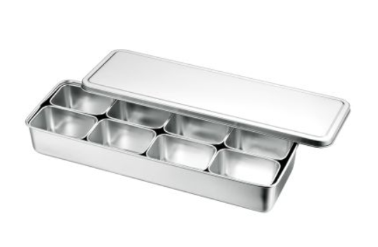 CAIXA INOX 43,2X14,8X6,3 CM C/ 8 CONTAINERS 