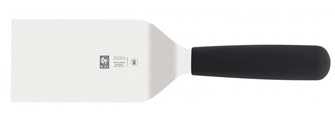 ESPATULA INOX CURVA 12CM CABO PRETO P/ HAMBURGUER