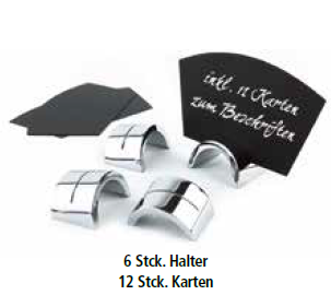 SET 6 SUPORTES CROMADOS 4X2,5 CM + 12 CARTÕES 10X5,7 CM