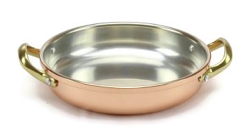 FRIGIDEIRA COBRE REDONDA 32 CM C/ 2 ASAS C/ INTERIOR INOX