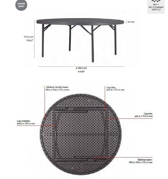 MESA PLASTICA REDONDA CINZA P/ BUFFET 1,8 M
