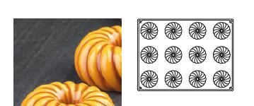 MOLDE SILICONE C/ 12 CAV. ESPIRAL C/ CANO ø 6,8 CM40X30 CM